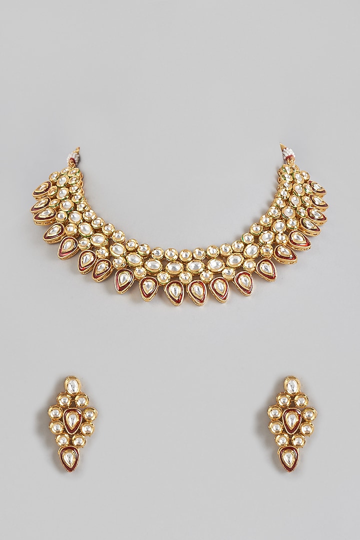 Gold Plated Kundan Polki Meenakari Necklace Set by Minaki at Pernia's Pop Up Shop