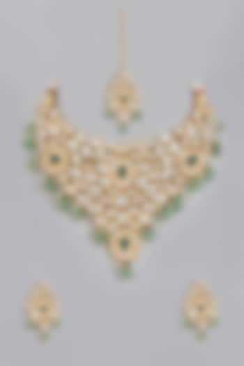 Gold Plated Kundan Polki Bridal Necklace Set by Minaki