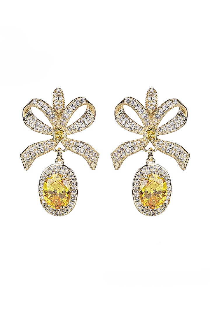 Gold Plated Yellow Cubic Zirconia Dangler Earrings by Minaki at Pernia's Pop Up Shop