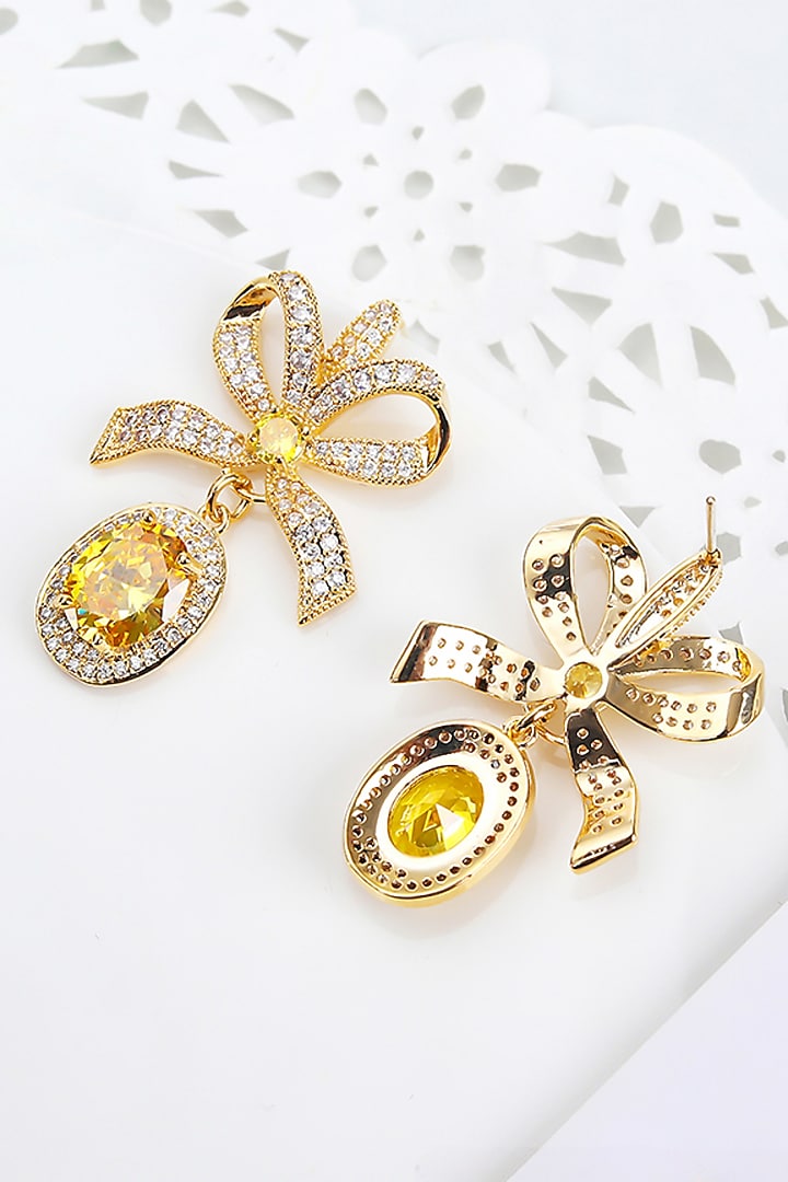 Gold Plated Yellow Cubic Zirconia Dangler Earrings by Minaki at Pernia's Pop Up Shop