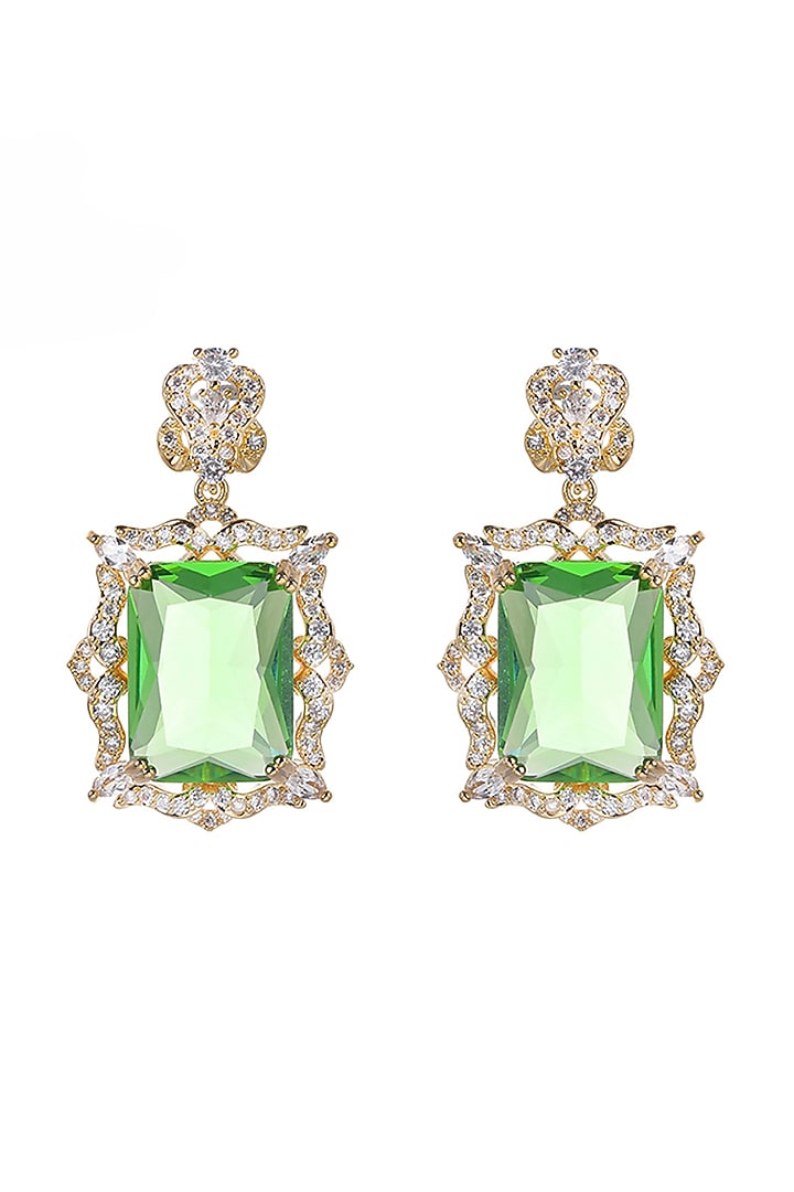 Gold Plated Green Gemstone & Zircon Dangler Earrings by Minaki at Pernia's Pop Up Shop