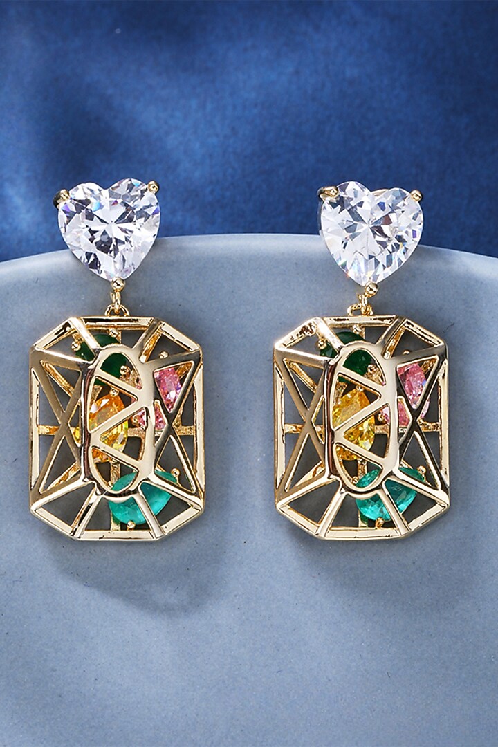 White Gold Finish Crystal & Zircon Dangler Earrings by Minaki at Pernia's Pop Up Shop