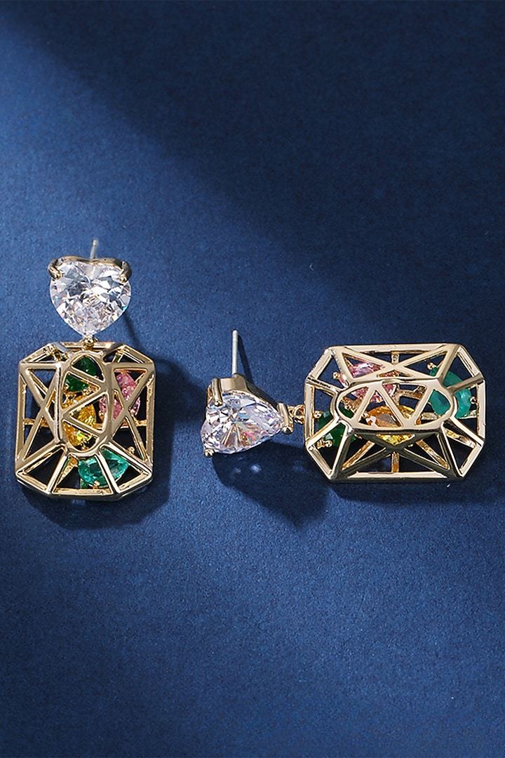 White Gold Finish Crystal & Zircon Dangler Earrings by Minaki at Pernia's Pop Up Shop