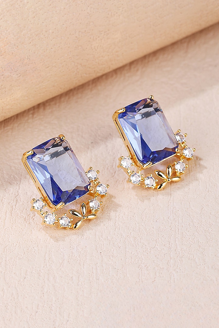 Gold Plated Sapphire Gemstone Stud Earrings by Minaki at Pernia's Pop Up Shop