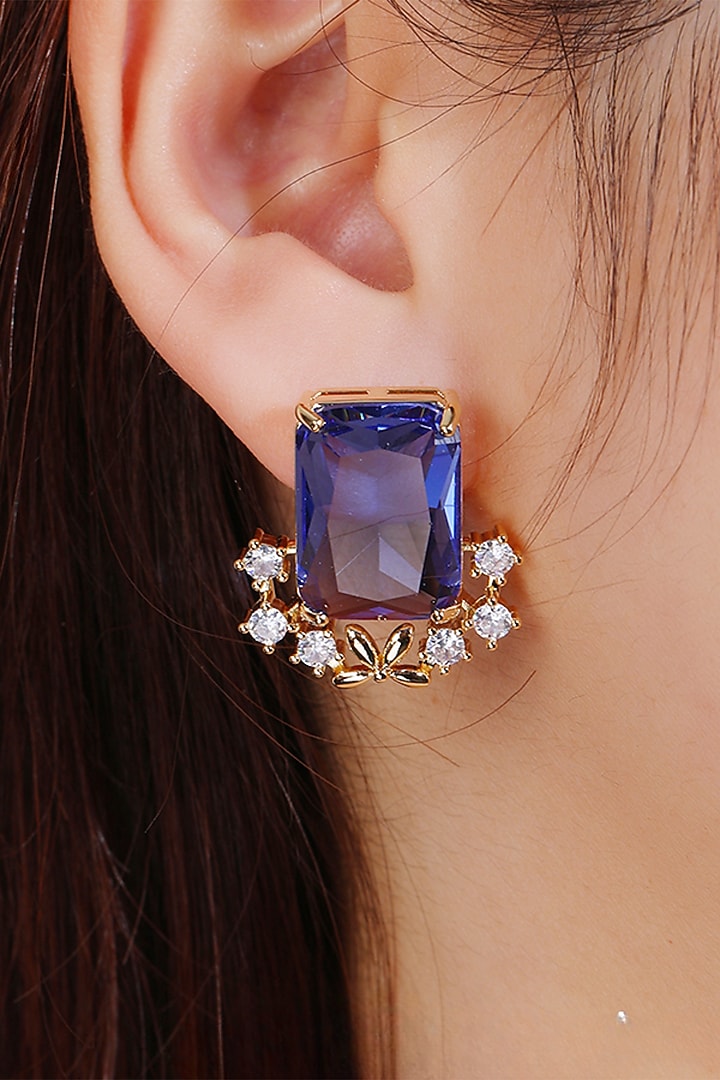 Gold Plated Sapphire Gemstone Stud Earrings by Minaki at Pernia's Pop Up Shop
