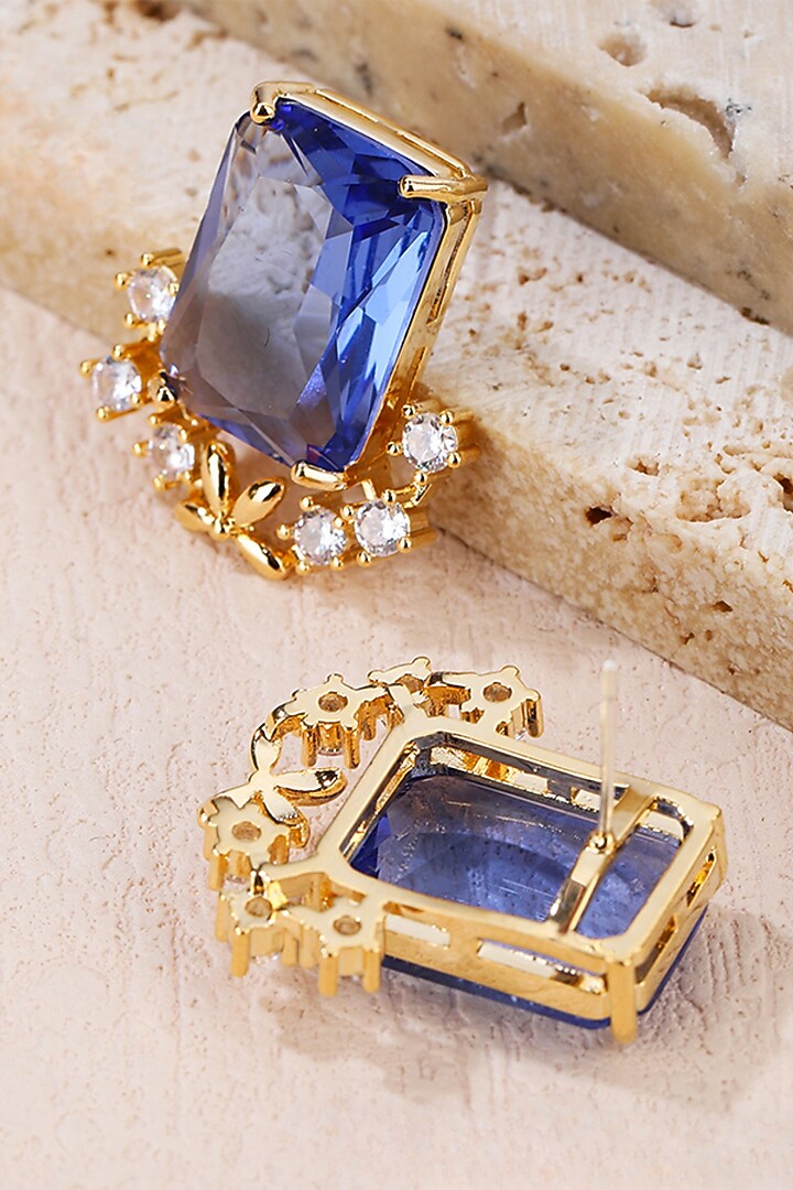 Gold Plated Sapphire Gemstone Stud Earrings by Minaki at Pernia's Pop Up Shop