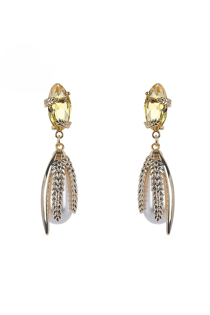 Gold Plated Zircon & Yellow Stone Dangler Earrings by Minaki at Pernia's Pop Up Shop