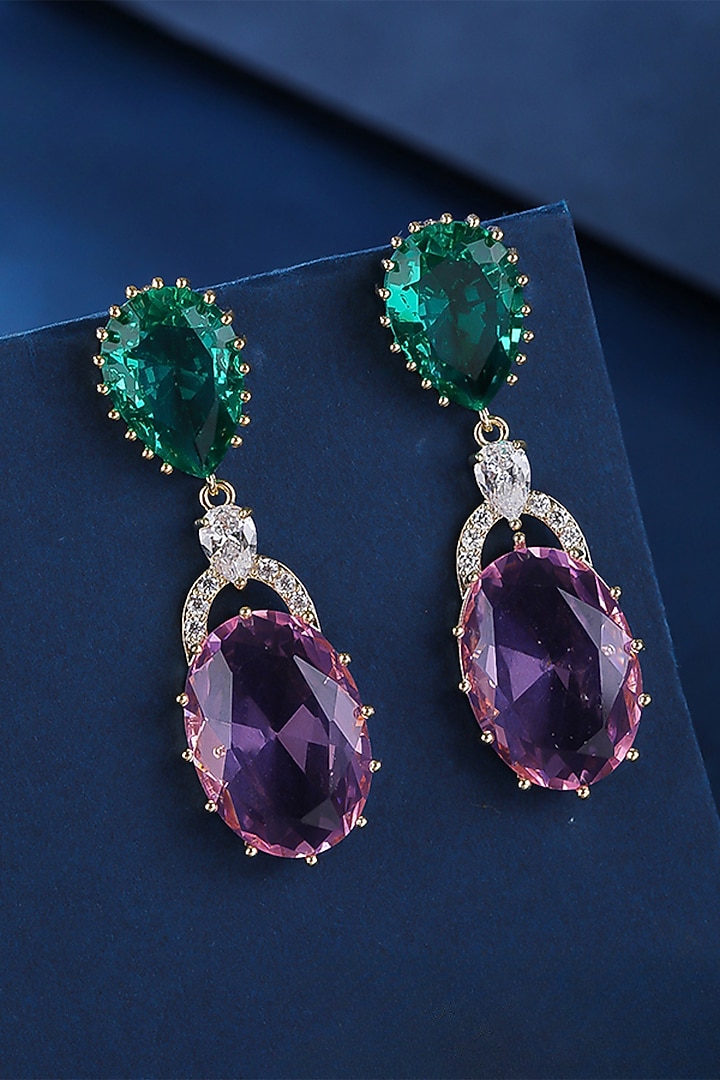 Gold Plated Pink Zircon Dangler Earrings by Minaki at Pernia's Pop Up Shop