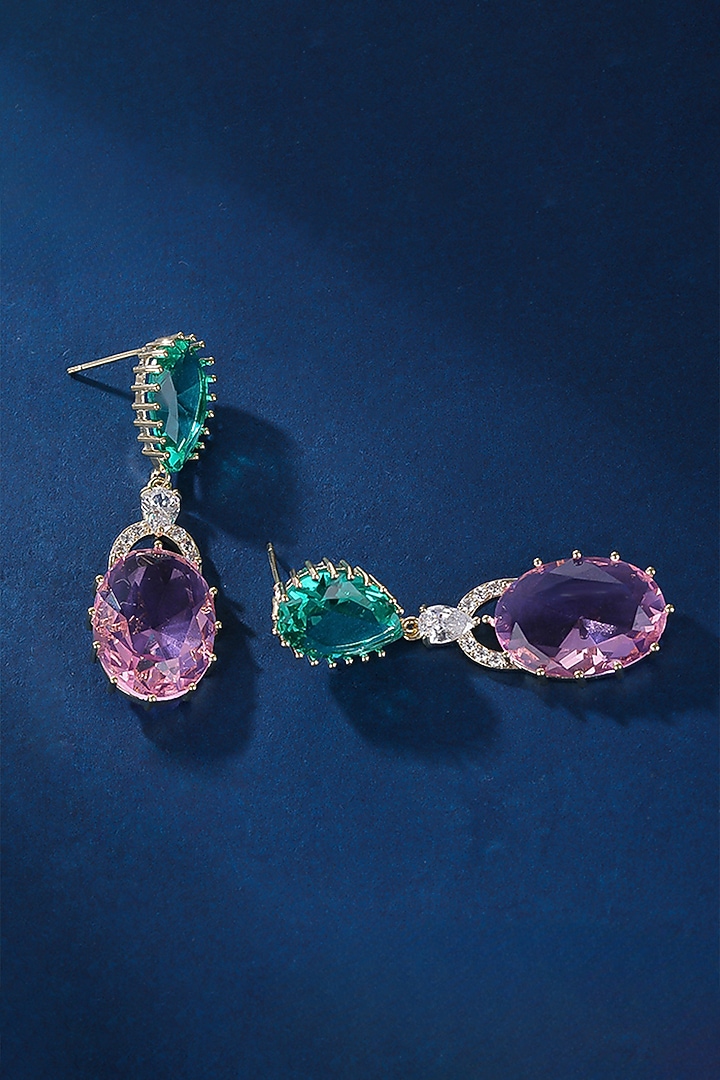 Gold Plated Pink Zircon Dangler Earrings by Minaki at Pernia's Pop Up Shop
