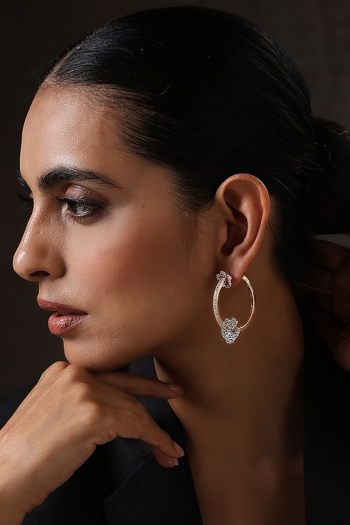 Gold Plated Cubic Zirconia Hoop Earrings by Minaki at Pernia's Pop Up Shop
