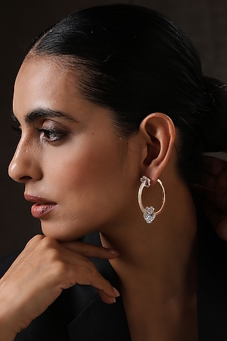 Gold Plated Cubic Zirconia Hoop Earrings by Minaki