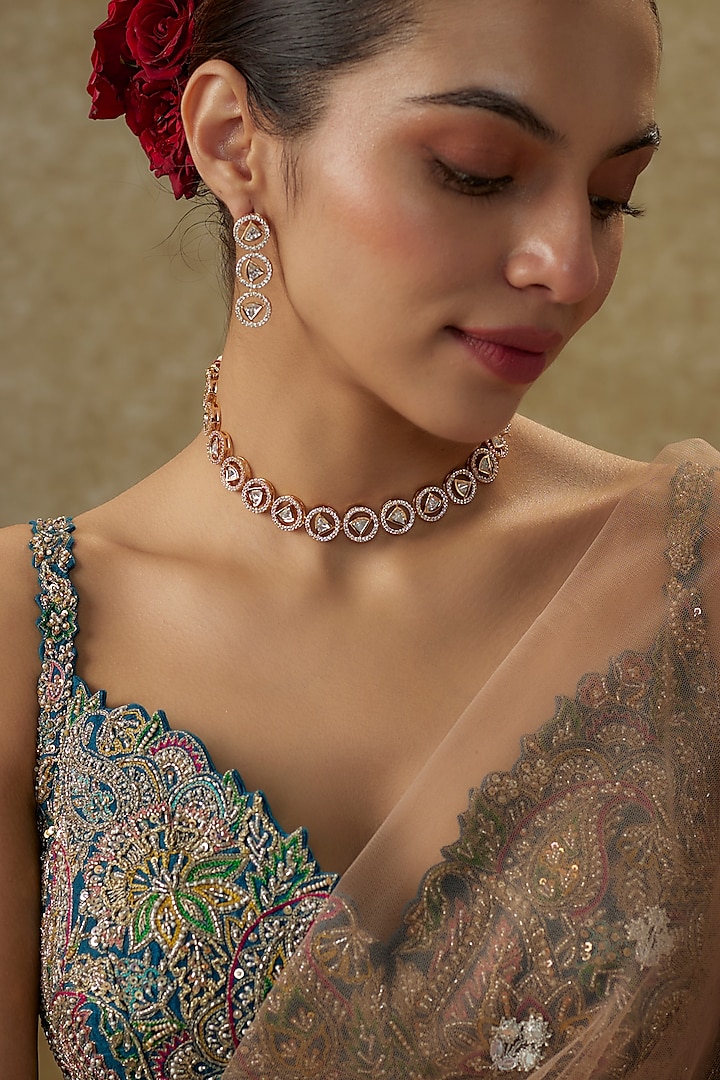 Gold Plated Kundan Polki & Crystal Necklace Set by Minaki at Pernia's Pop Up Shop