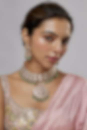 Gold Plated Kundan Polki & Green Beaded Necklace Set by Minaki at Pernia's Pop Up Shop