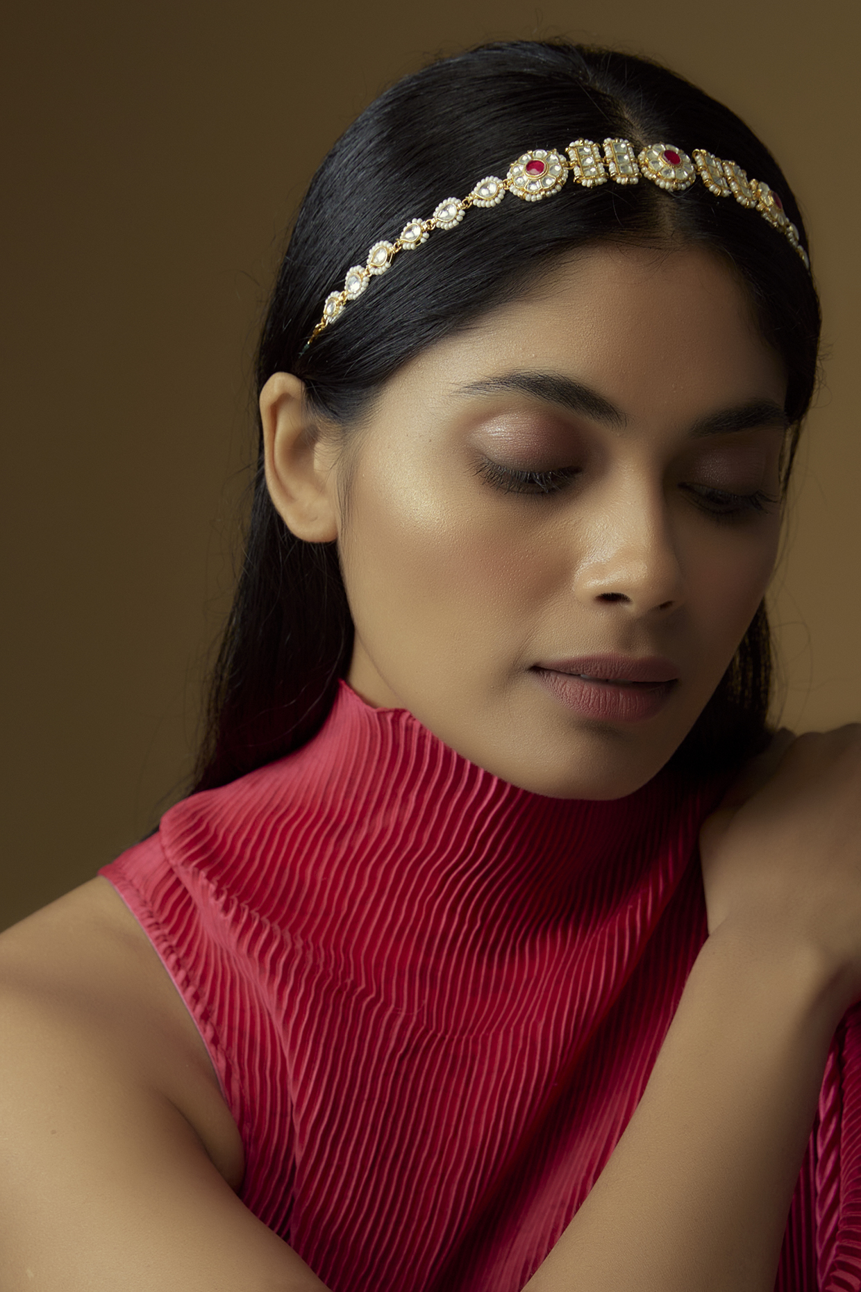 Gold Plated Kundan Polki & Ruby Stone Mathapatti by Minaki at Pernia's Pop Up Shop