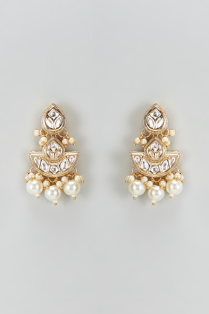 Gold Plated Kundan Polki & Pearl Maangtikka With Earrings by Minaki at Pernia's Pop Up Shop