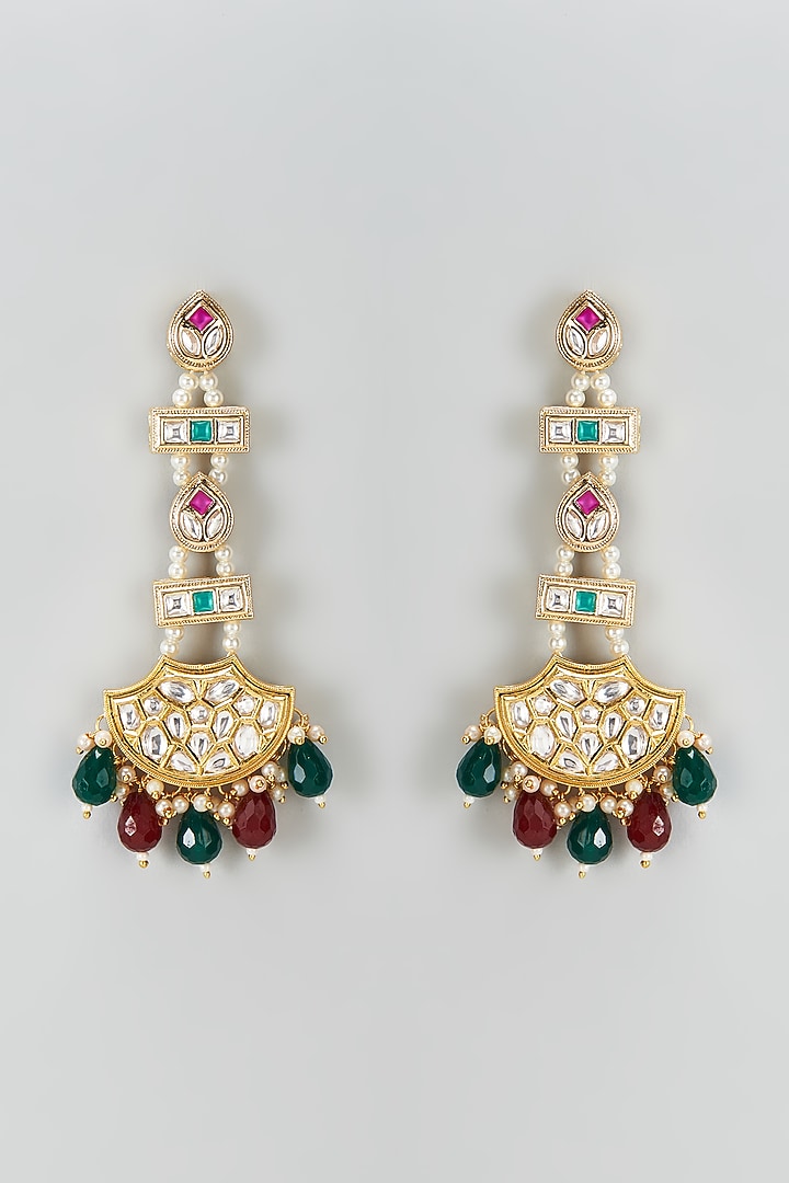 Gold Plated Kundan Polki & Beaded Dangler Earrings by Minaki at Pernia's Pop Up Shop