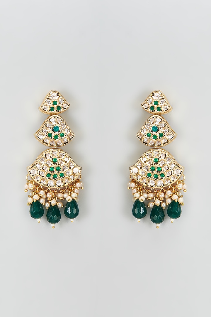 Gold Plated Kundan Polki & Beaded Dangler Earrings by Minaki at Pernia's Pop Up Shop