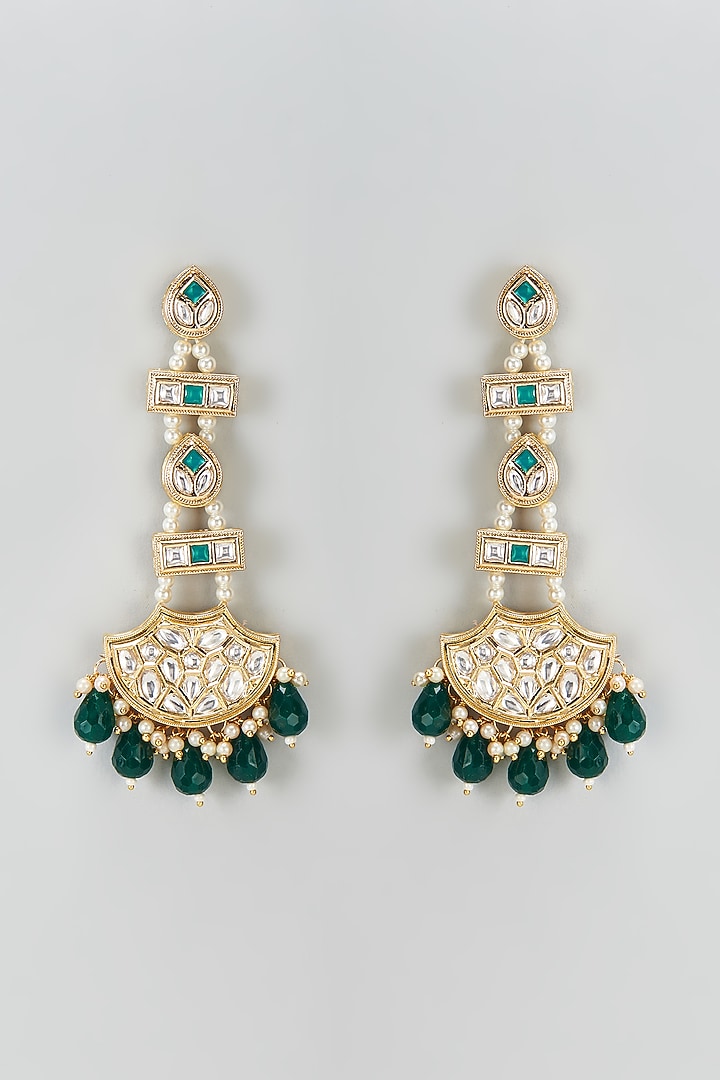 Gold Plated Kundan Polki & Beaded Dangler Earrings by Minaki at Pernia's Pop Up Shop