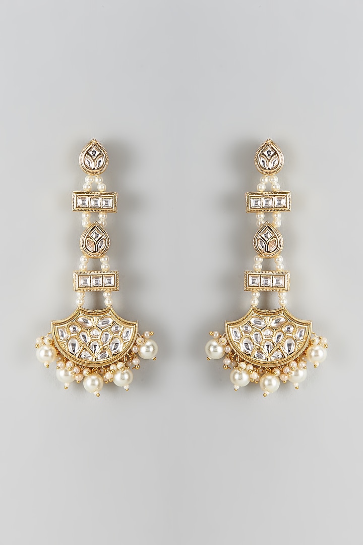 Gold Plated Kundan Polki & Pearl Dangler Earrings by Minaki at Pernia's Pop Up Shop