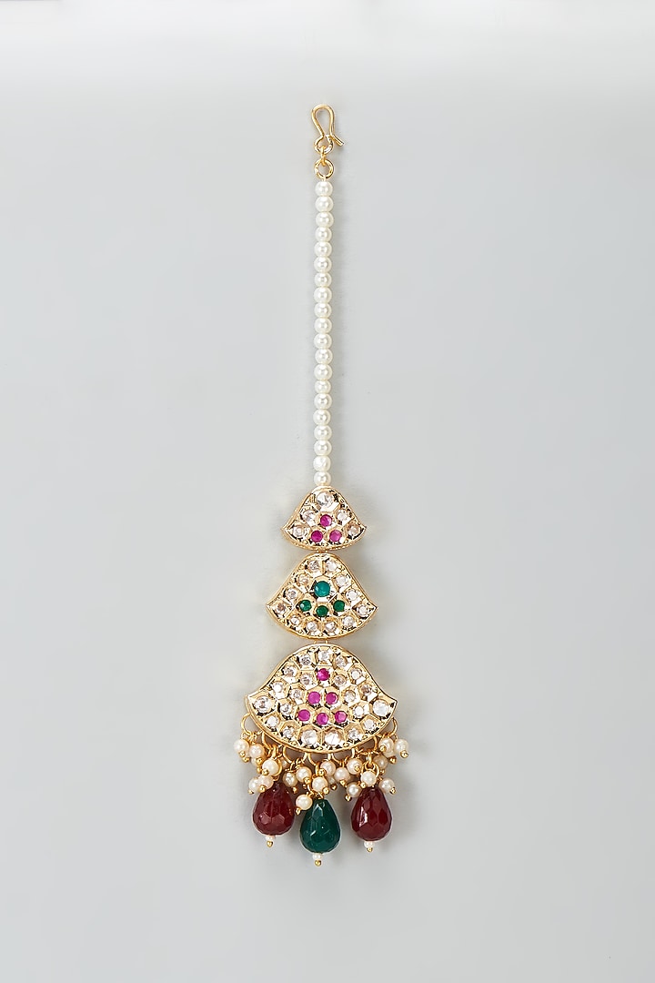 Gold Plated Kundan Polki & Emerald Stone Maangtikka by Minaki at Pernia's Pop Up Shop