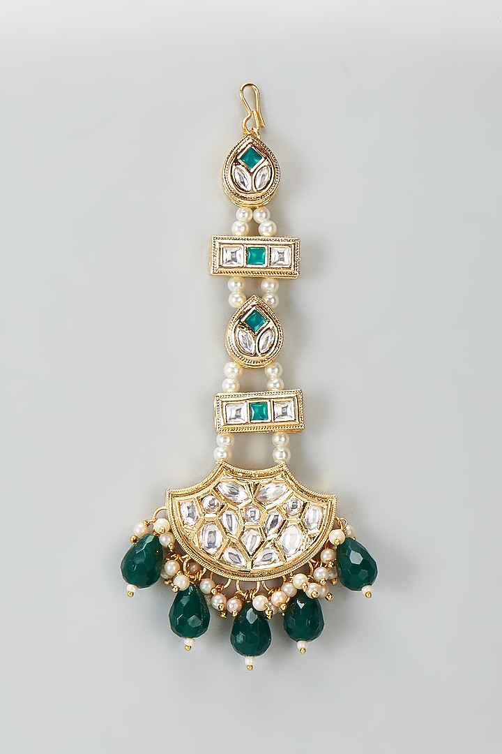 Gold Plated Kundan Polki & Emerald Stone Maangtikka by Minaki at Pernia's Pop Up Shop