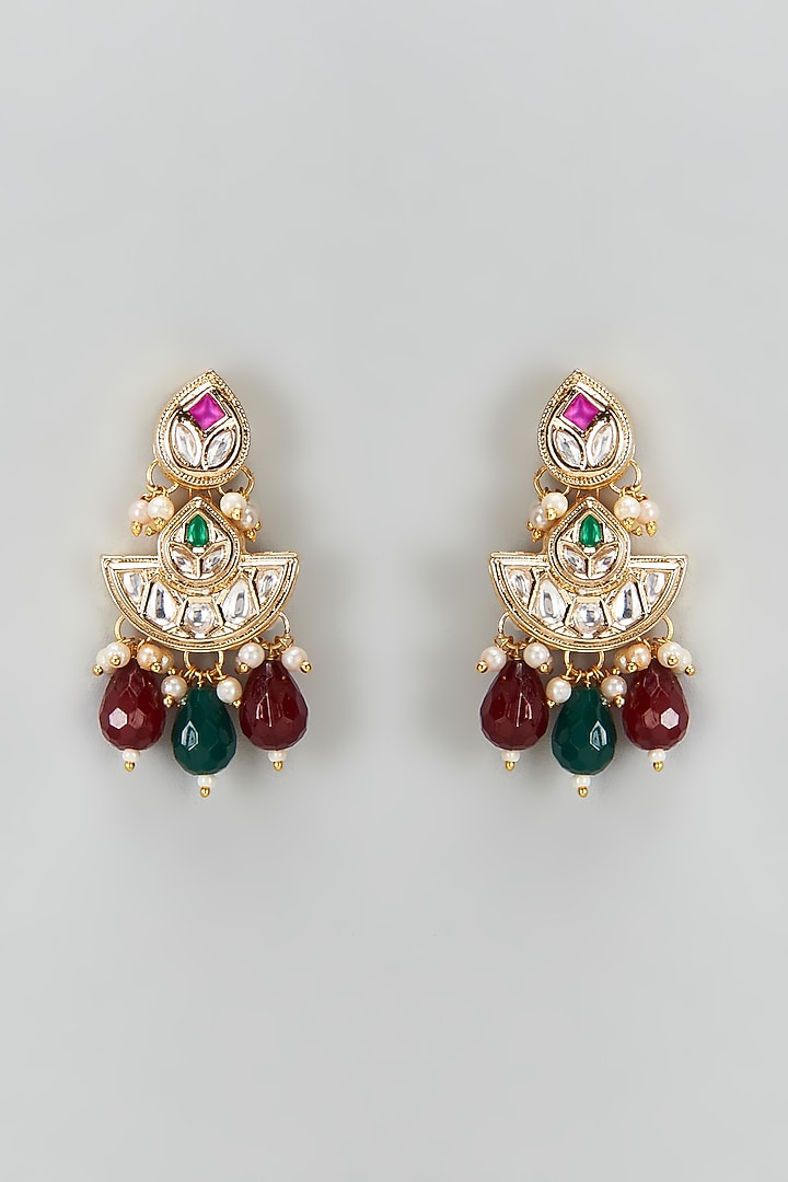 Gold Plated Kundan Polki & Pearl Maang Tikka With Earrings by Minaki at Pernia's Pop Up Shop