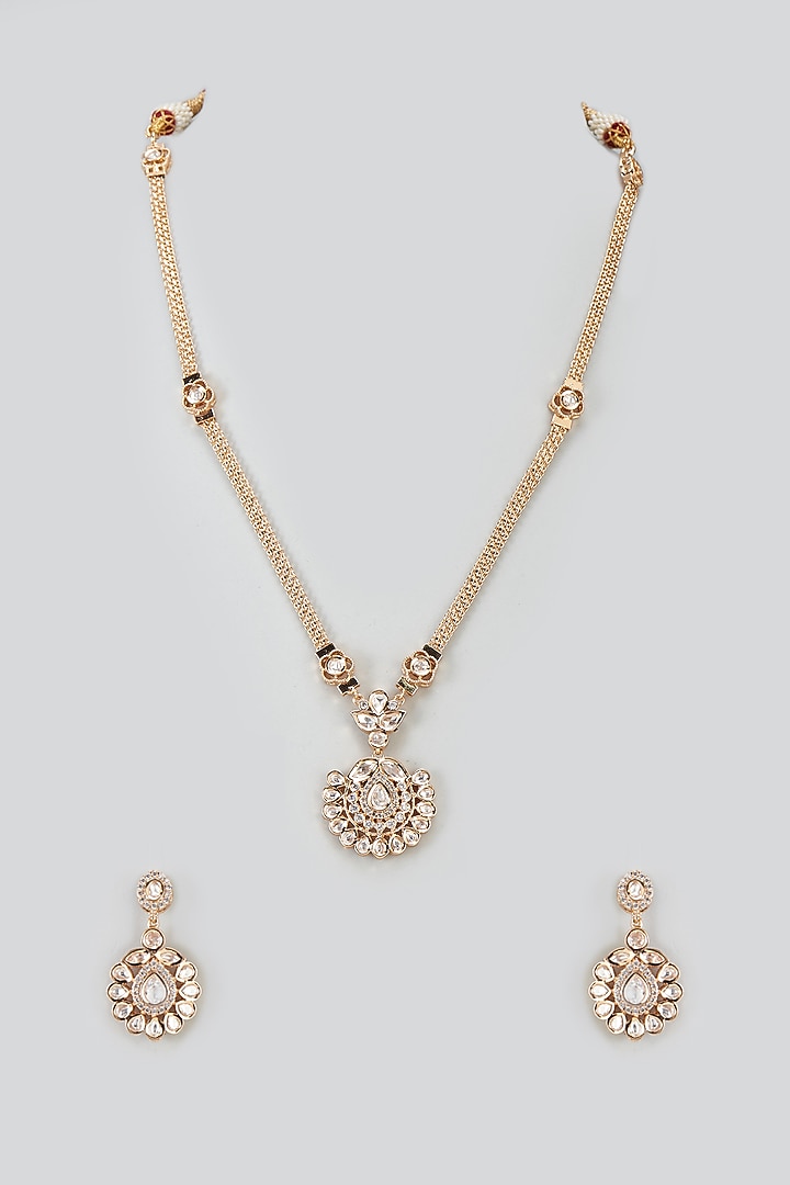 Gold Plated Kundan Polki Pendant Necklace Set by Minaki at Pernia's Pop Up Shop