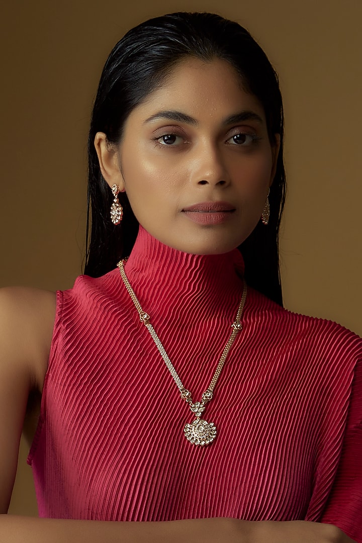 Gold Plated Kundan Polki Pendant Necklace Set by Minaki at Pernia's Pop Up Shop