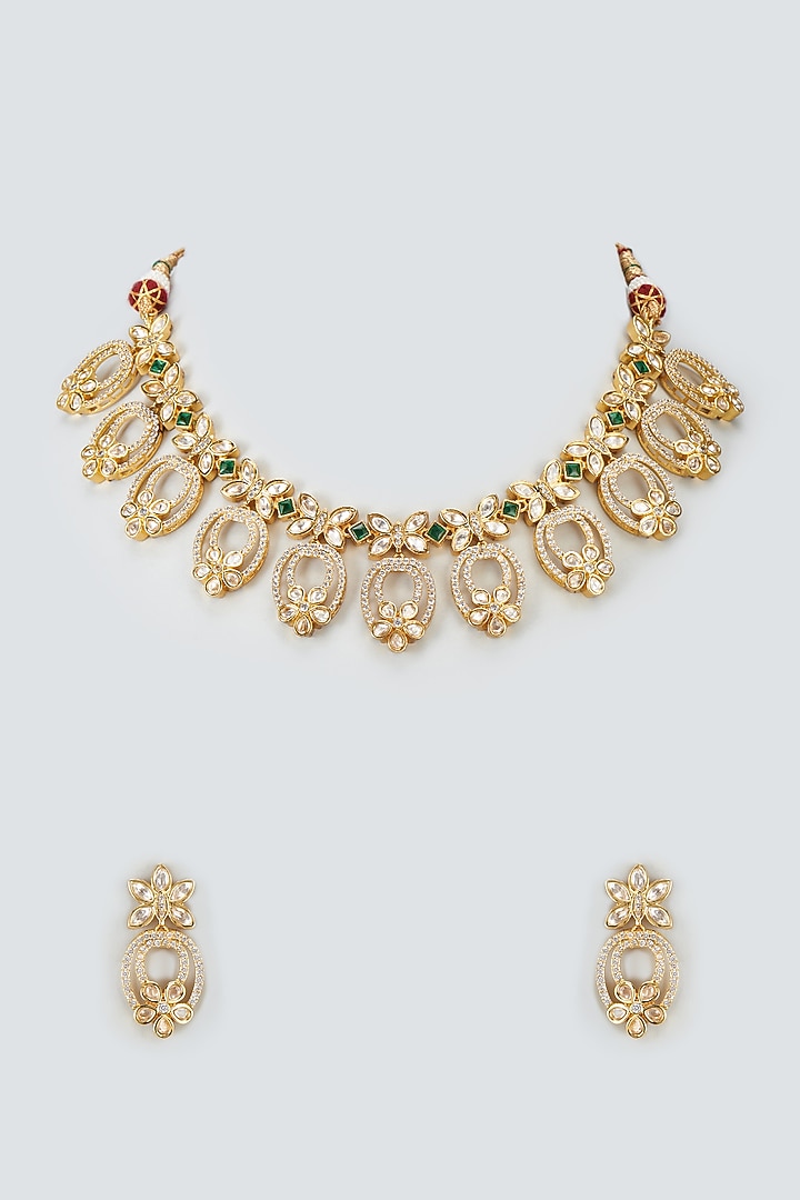 Gold Plated Green Kundan Polki Necklace Set by Minaki at Pernia's Pop Up Shop