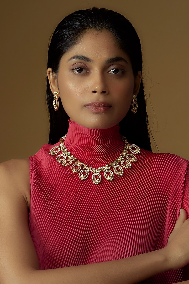 Gold Plated Green Kundan Polki Necklace Set by Minaki at Pernia's Pop Up Shop