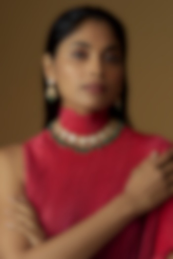 Gold Plated Zircon & Emerald Beaded Necklace Set by Minaki at Pernia's Pop Up Shop