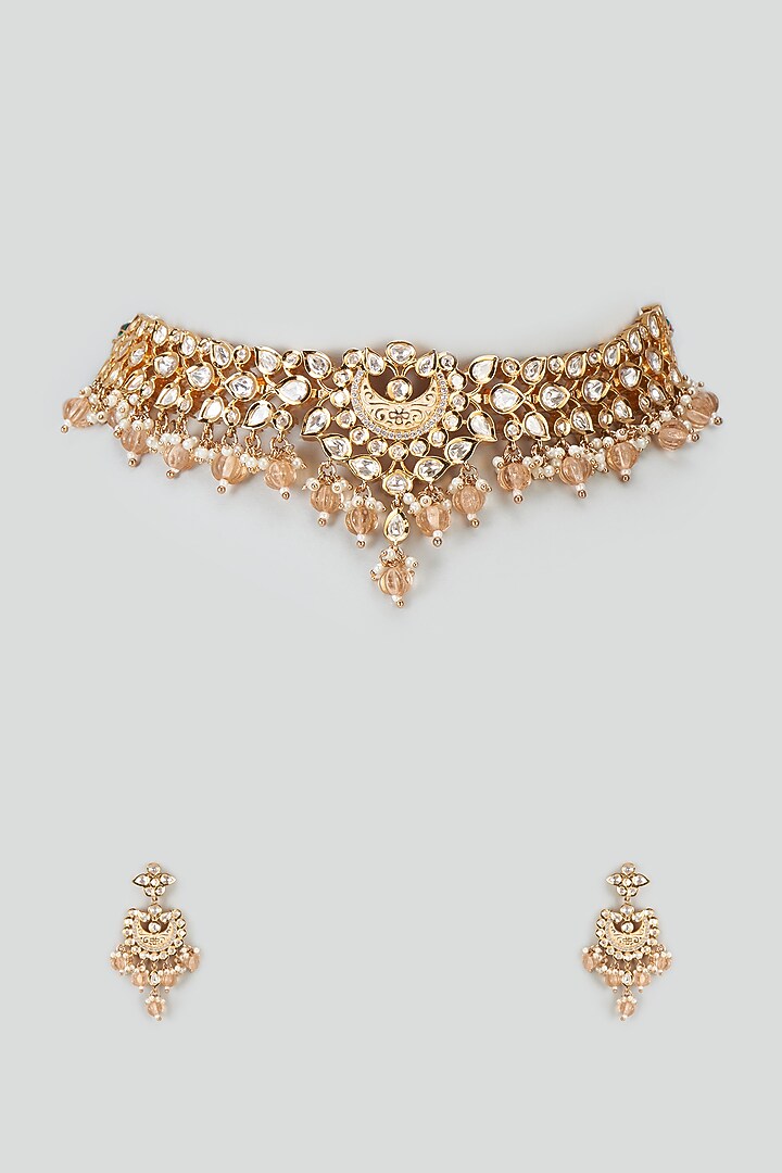 Gold Plated Kundan Polki & Beaded Meenakari Necklace Set by Minaki at Pernia's Pop Up Shop