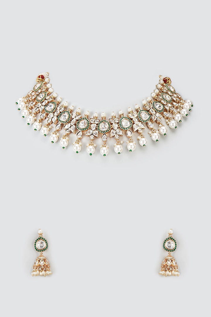 Gold Plated Zircon & Kundan Polki Necklace Set by Minaki at Pernia's Pop Up Shop