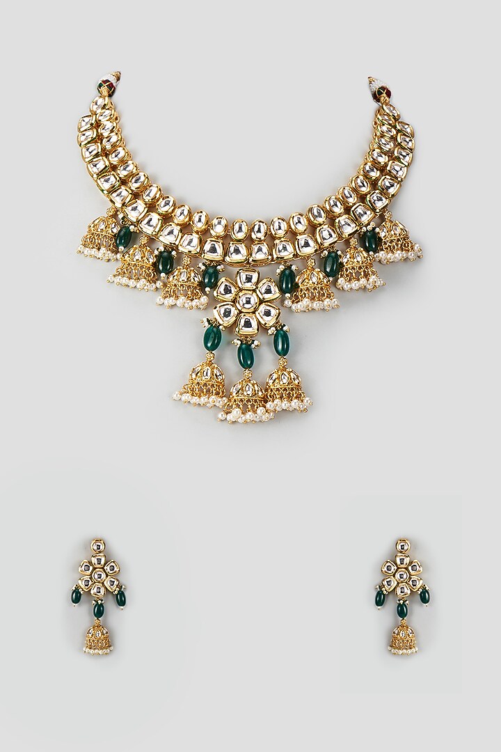 Gold Plated Kundan Polki & Pearl Necklace Set by Minaki at Pernia's Pop Up Shop