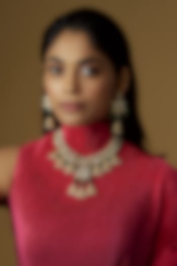 Gold Plated Kundan Polki & Pearl Necklace Set by Minaki at Pernia's Pop Up Shop