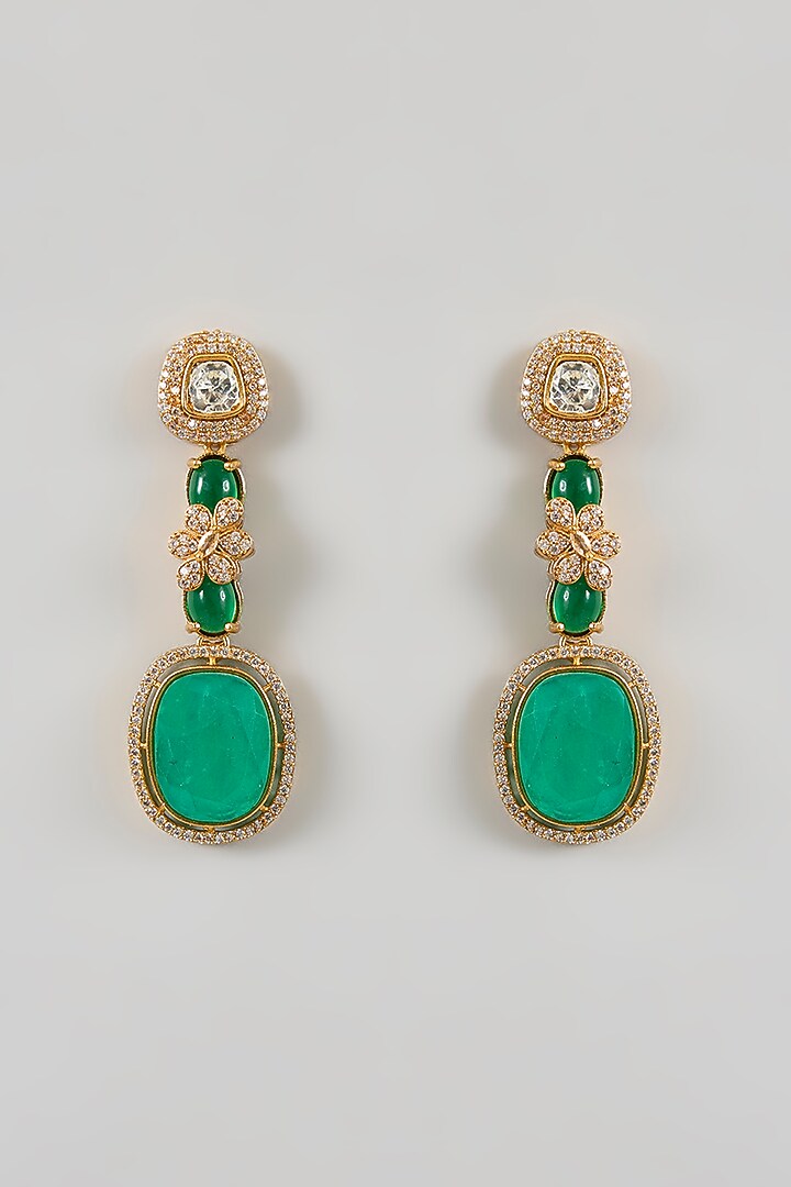 Gold Plated Green Stone & Kundan Polki Dangler Earrings by Minaki at Pernia's Pop Up Shop