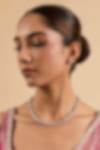 White Gold Finish Cubic Zirconia Necklace Set by Minaki at Pernia's Pop Up Shop