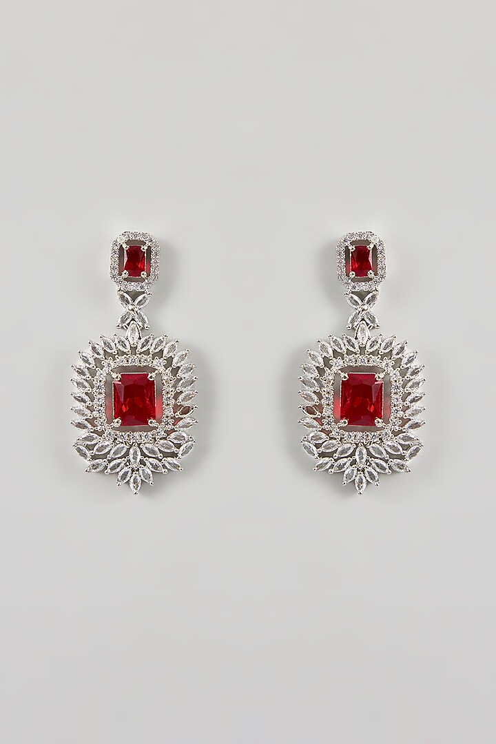 White Gold Finish Red Cubic Zirconia Layered Necklace Set by Minaki at Pernia's Pop Up Shop