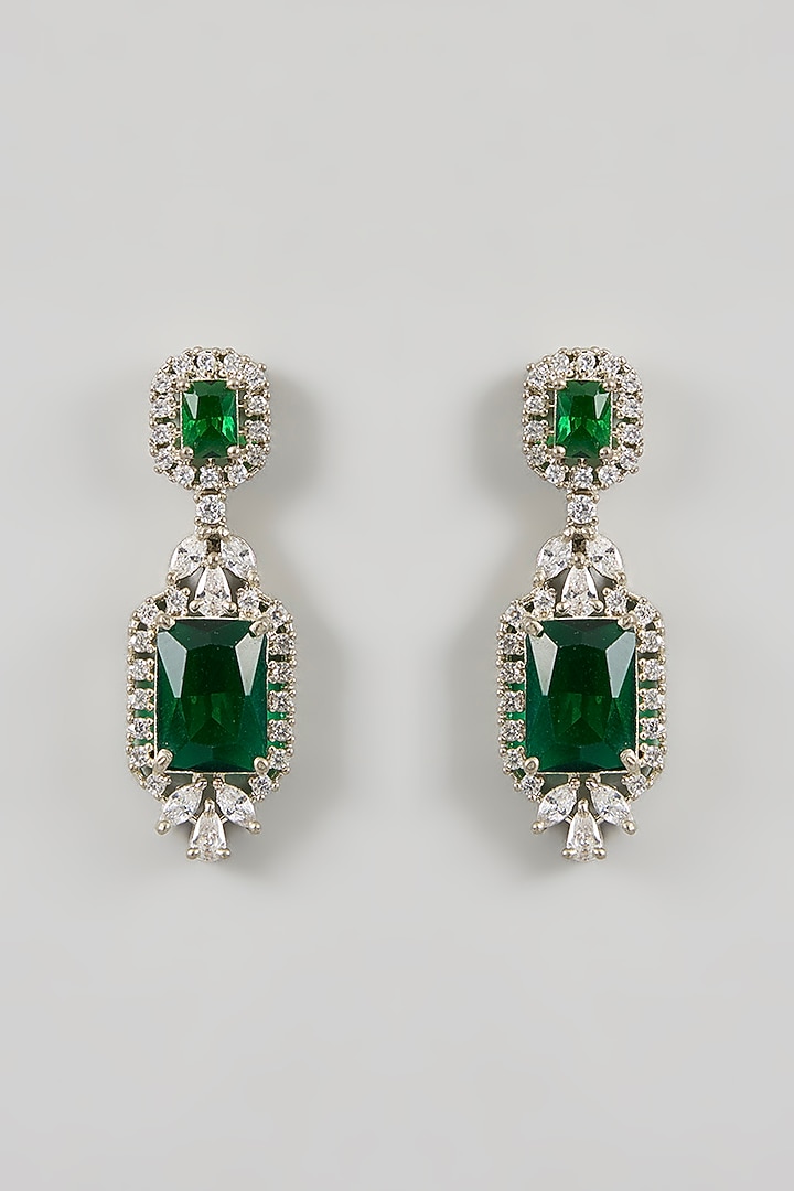 White Gold Finish Green Cubic Zirconia Necklace Set by Minaki at Pernia's Pop Up Shop