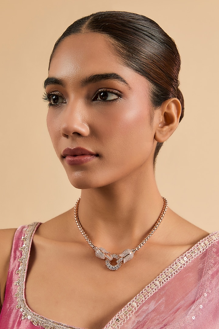 Rose Gold Finish Cubic Zirconia Necklace by Minaki at Pernia's Pop Up Shop