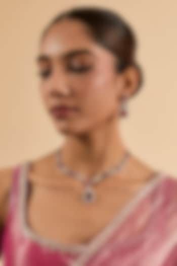 White Gold Finish Red Cubic Zirconia Necklace Set by Minaki at Pernia's Pop Up Shop