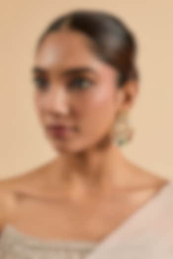Gold Plated Multi-Colored Bead & Kundan Polki Chandbali Earrings by Minaki at Pernia's Pop Up Shop