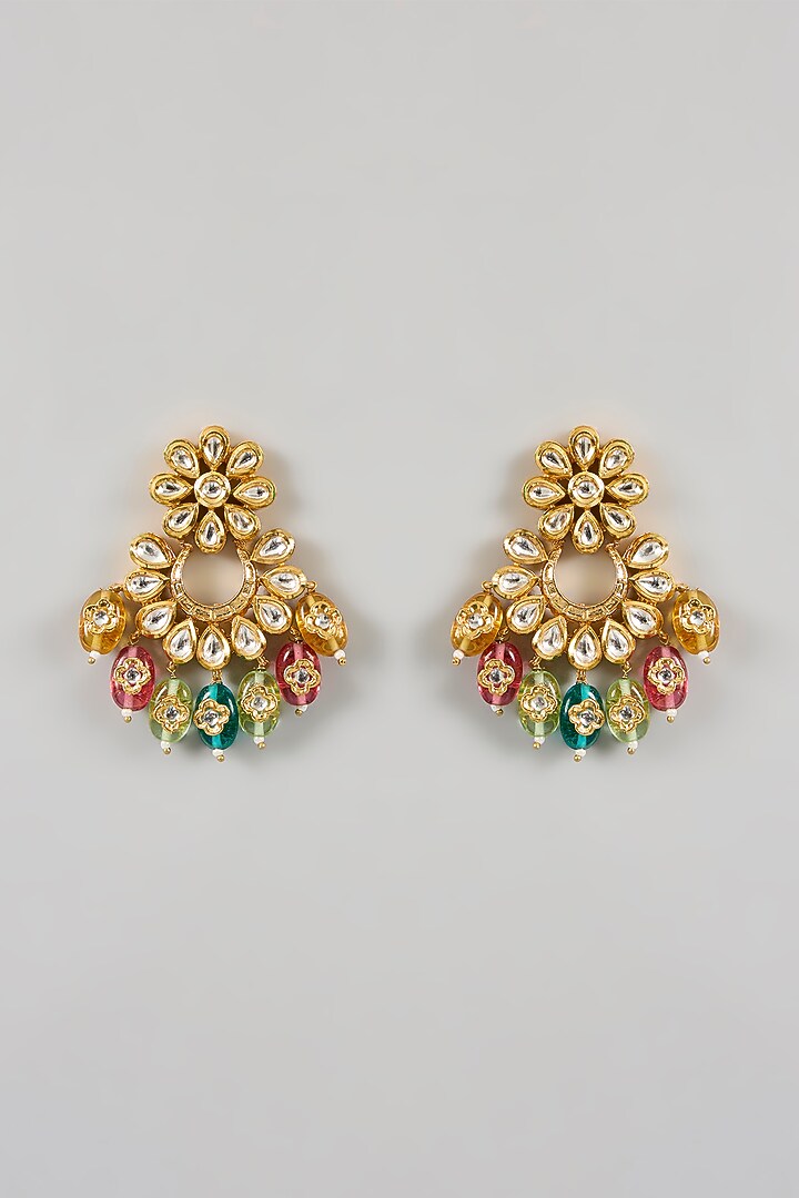 Gold Plated Multi-Colored Bead & Kundan Polki Chandbali Earrings by Minaki at Pernia's Pop Up Shop