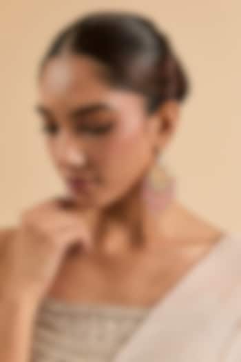 Gold Plated Pink Bead & Kundan Polki Chandbali Earrings by Minaki at Pernia's Pop Up Shop
