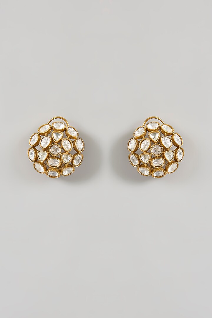 Gold Plated Kundan Polki Stud Earrings by Minaki at Pernia's Pop Up Shop