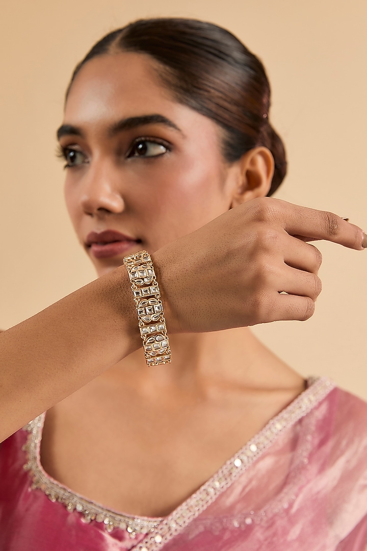 Gold Plated Kundan Polki Bracelet by Minaki at Pernia's Pop Up Shop