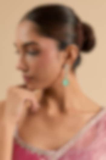 Gold Plated Mint Stone & Kundan Polki Dangler Earrings by Minaki at Pernia's Pop Up Shop