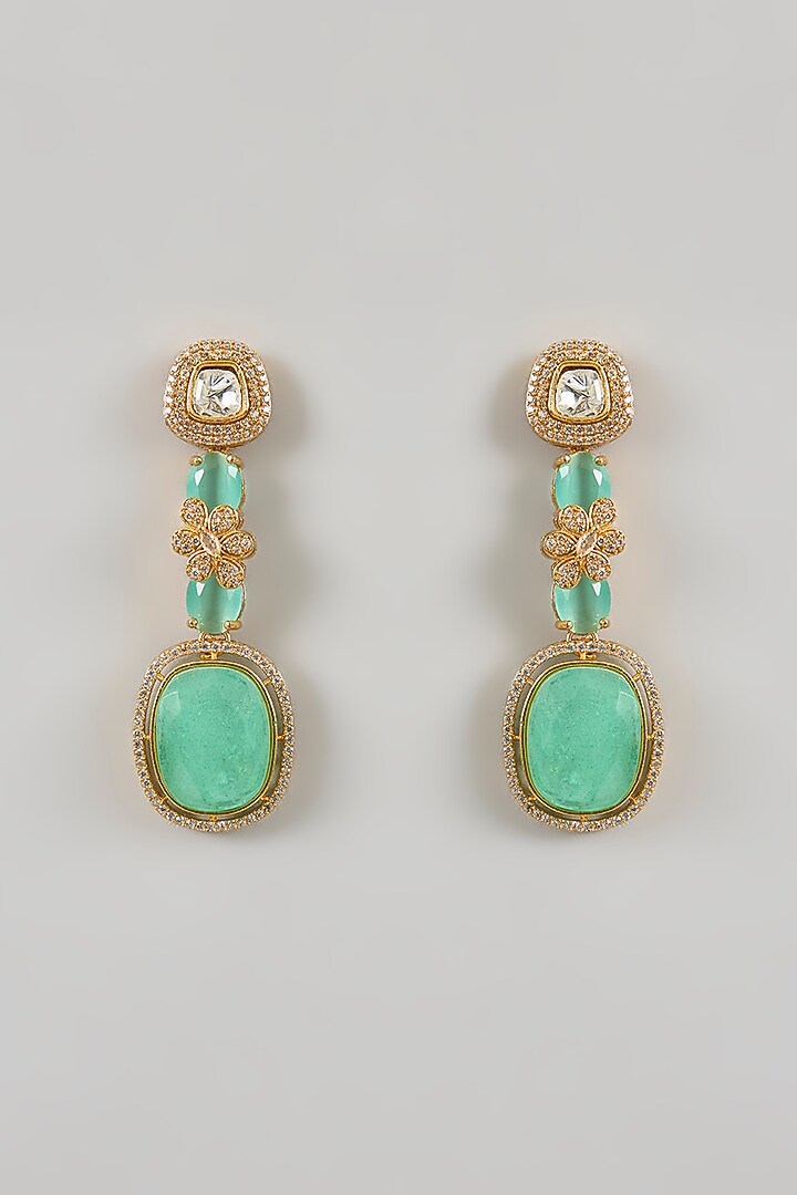 Gold Plated Mint Stone & Kundan Polki Dangler Earrings by Minaki at Pernia's Pop Up Shop