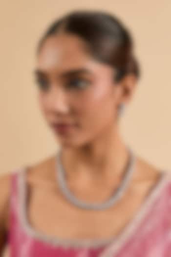 White Gold Finish Cubic Zirconia Necklace Set by Minaki at Pernia's Pop Up Shop