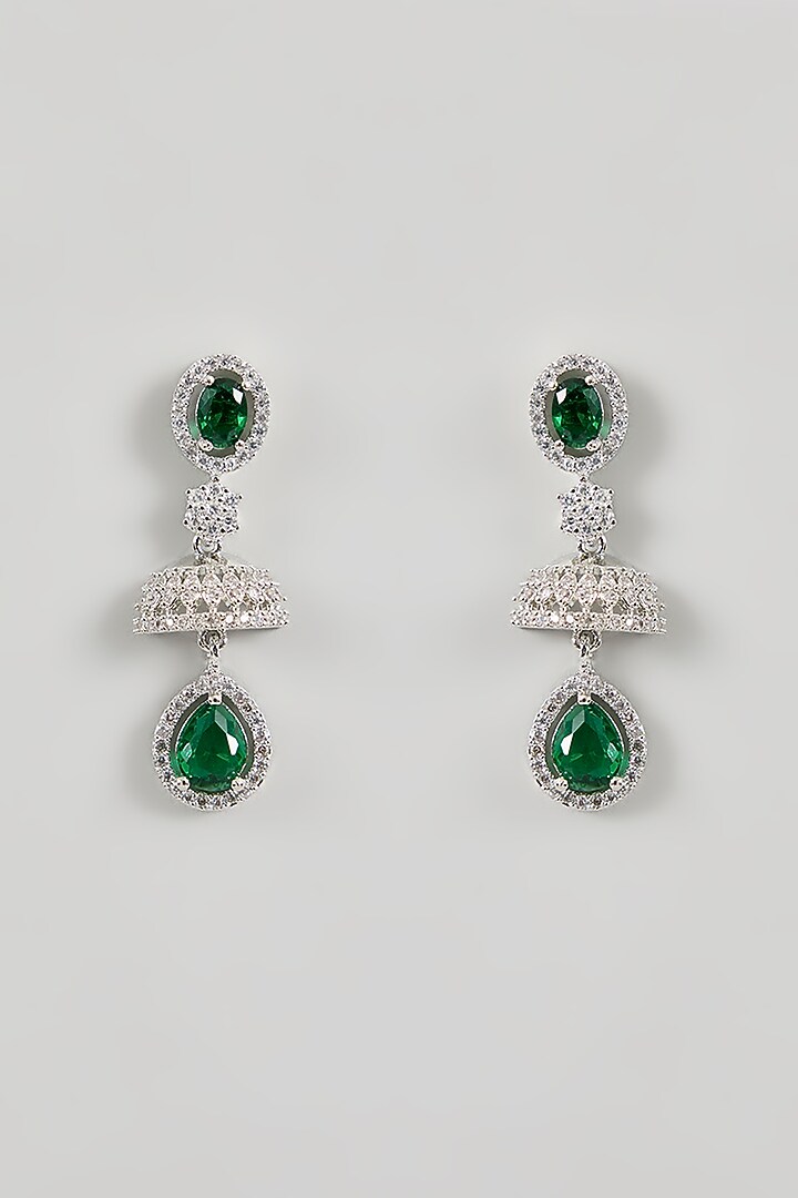 White Gold Finish Green Cubic Zirconia Layered Necklace Set by Minaki at Pernia's Pop Up Shop